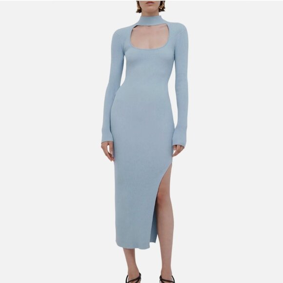 NWT JONATHAN SIMKHAI STANDARD KENNY CUT-OUT RIB KNIT MIDI DRESS - Picture 2 of 8